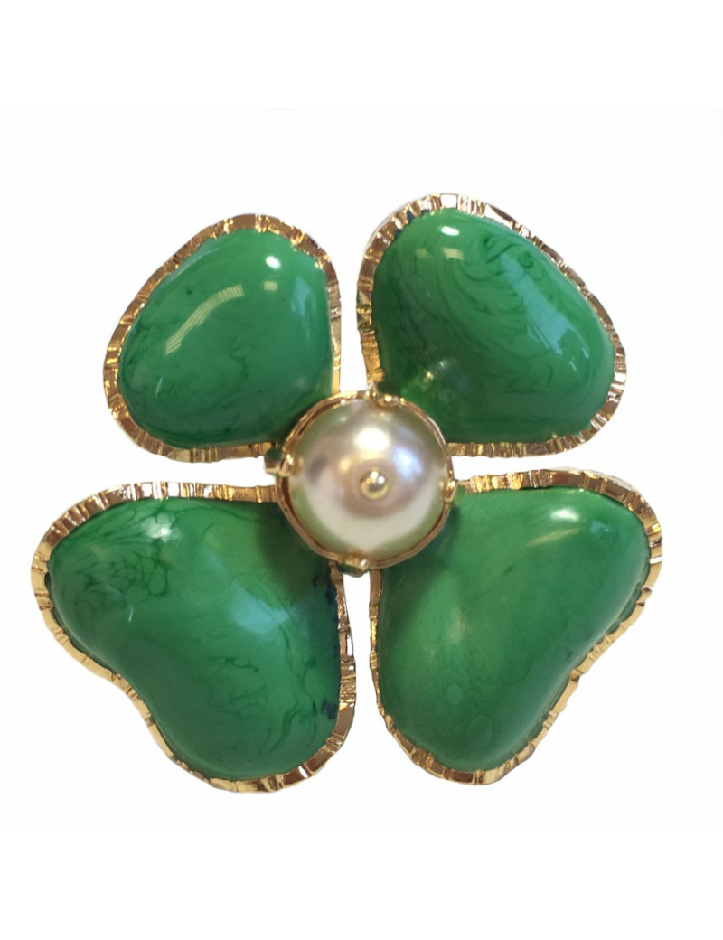 Ring MARGUERITE of VALOIS in green glass paste-4 leaf clover