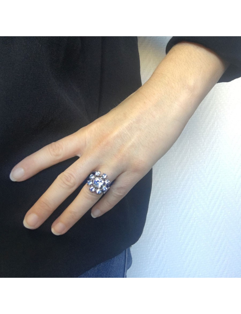 Ring CHANEL couture blue rhinestone and silver metal
