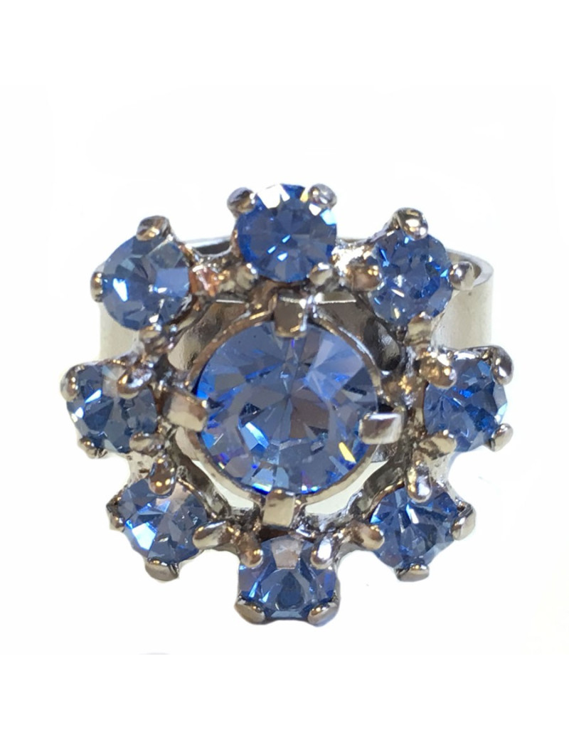 Bague CHANEL couture en strass bleu et métal argenté