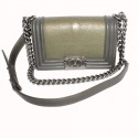 CHANEL 'Boy' Flap bag in khaki green lamb leather and stingray leather