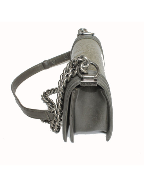 CHANEL 'Boy' Flap bag in khaki green lamb leather and stingray leather