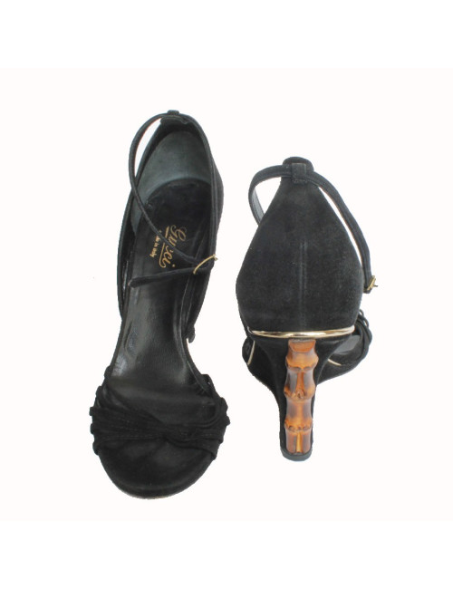 Sandales hautes compensées GUCCI veau velours noir T35,5