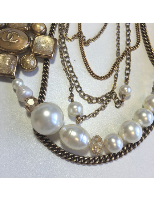 Necklace CHANEL multiple rows of beads, chains, and golden metal part