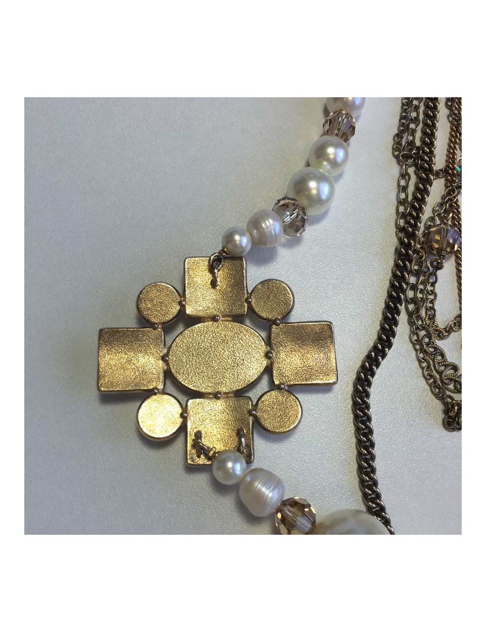 Necklace CHANEL multiple rows of beads, chains, and golden metal part