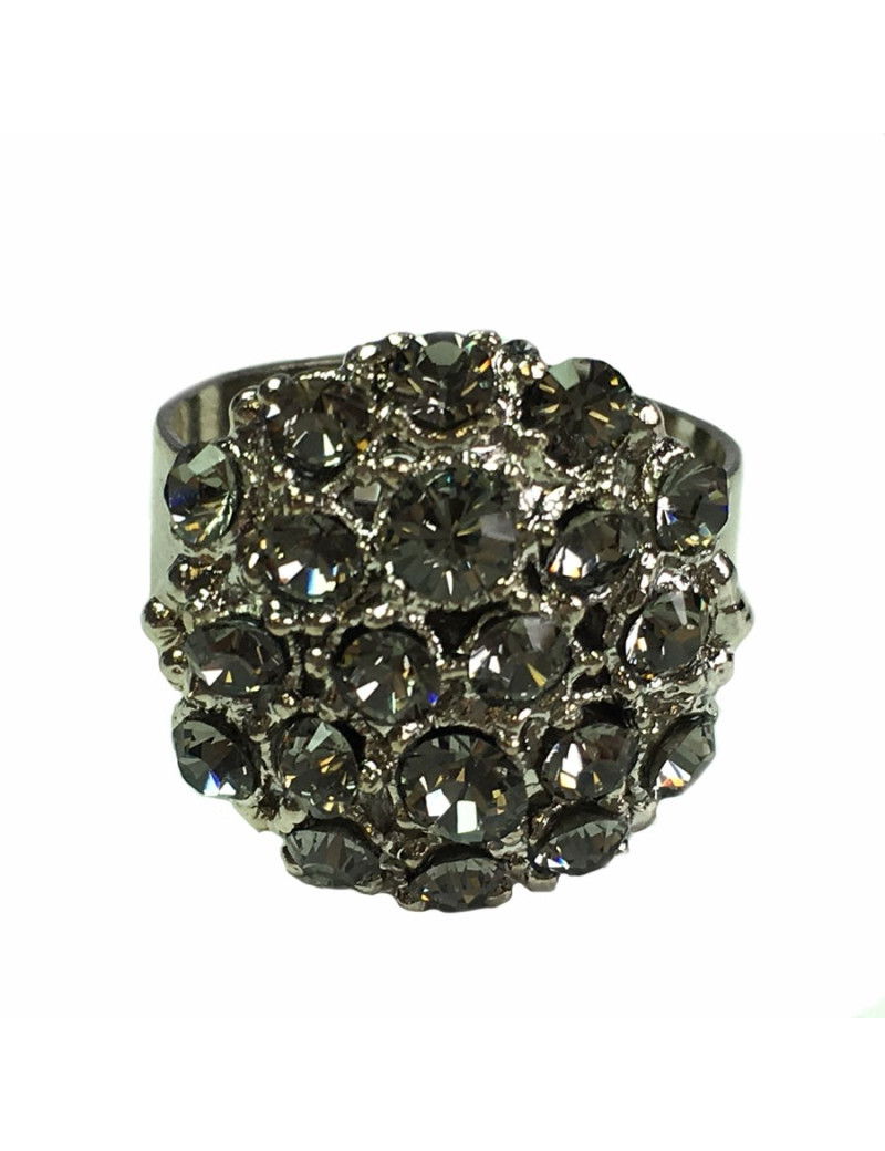 Ring CHANEL parade in silver metal and rhinestone stretchy T53