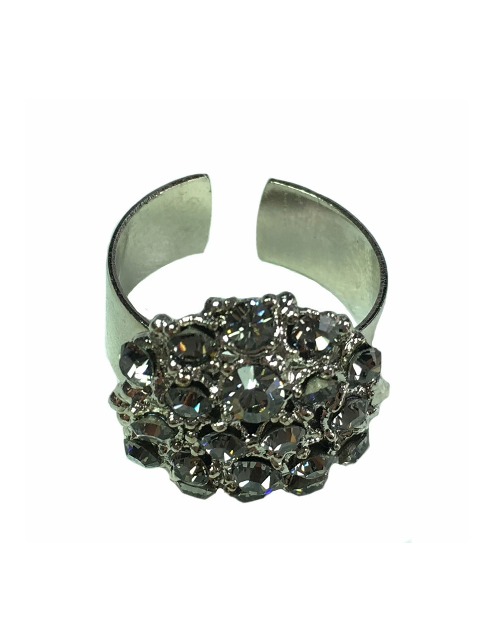 Ring CHANEL parade in silver metal and rhinestone stretchy T53