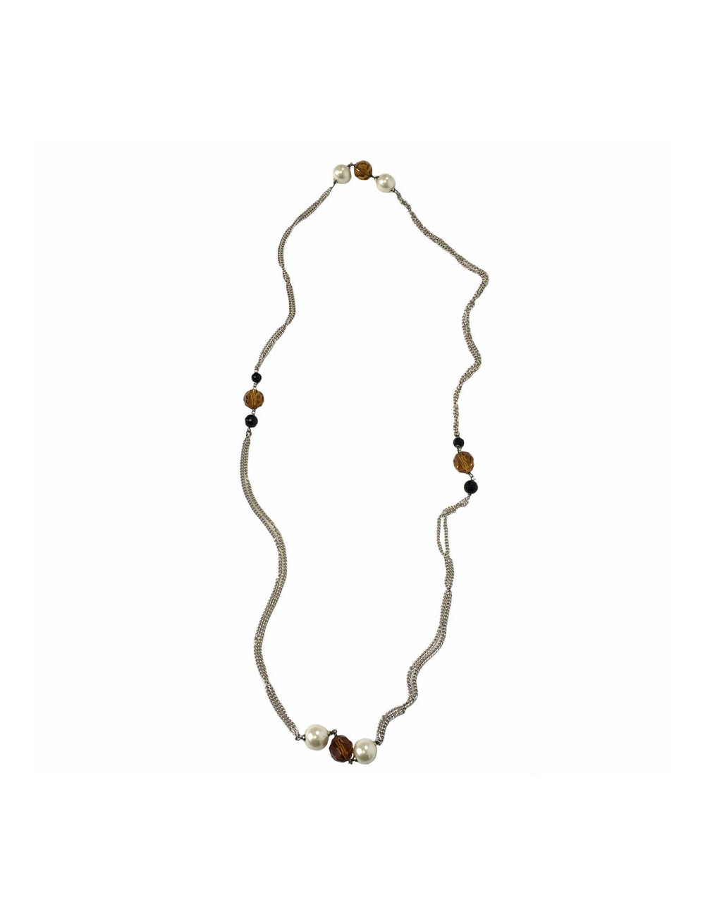 MARGUERITE de VALOIS silver chain necklace with pearly beads and faceted beads