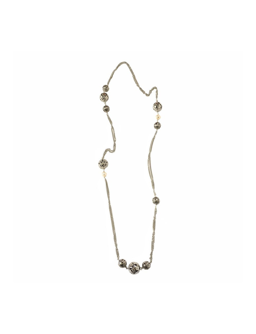 Sautoir MARGUERITE DE VALOIS « Sphère » en métal argenté