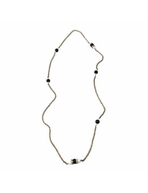 MARGUERITE of VALOIS silver chain necklace with rhinestones and black and white pearls