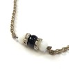 Saltire MARGUERITE of VALOIS silver chain, Rhinestones, pearls, black and white
