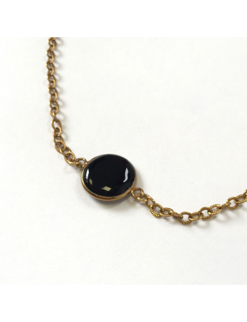 MARGUERITE of VALOIS golden chain and glass paste black necklace