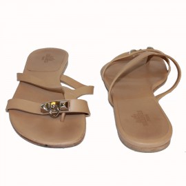 "Corfu" HERMES T 36 natural smooth leather sandals