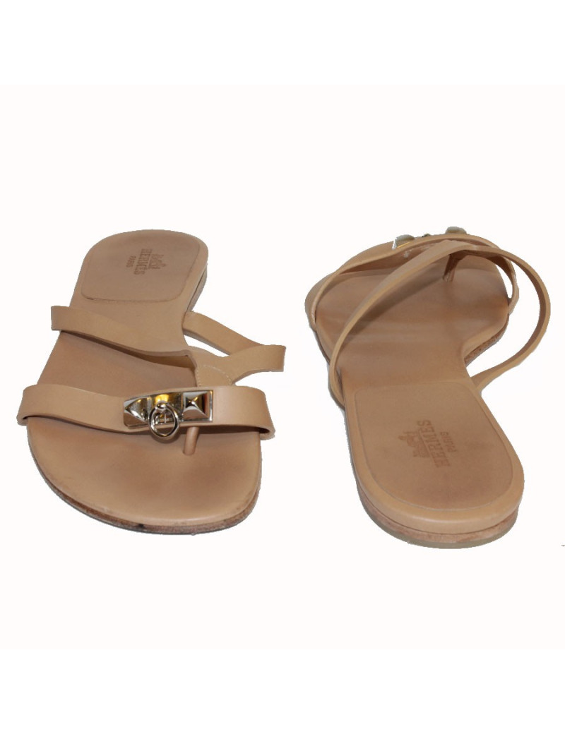 Sandales HERMES cuir lisse marron T 36