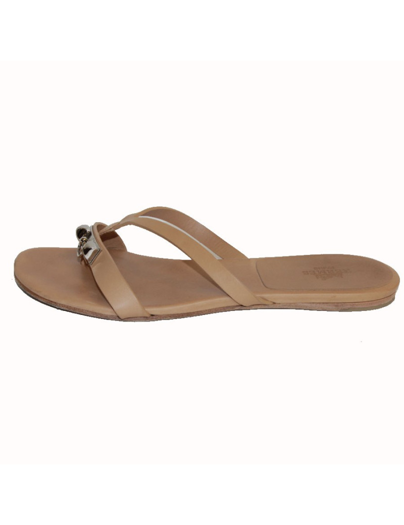 "Corfu" HERMES T 36 natural smooth leather sandals