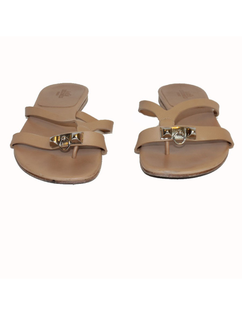 "Corfu" HERMES T 36 natural smooth leather sandals