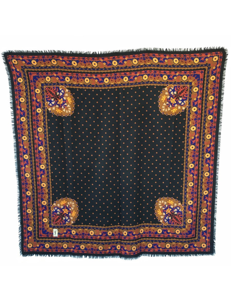 In wool and silk fringe shawl YSL YVES SAINT LAURENT black