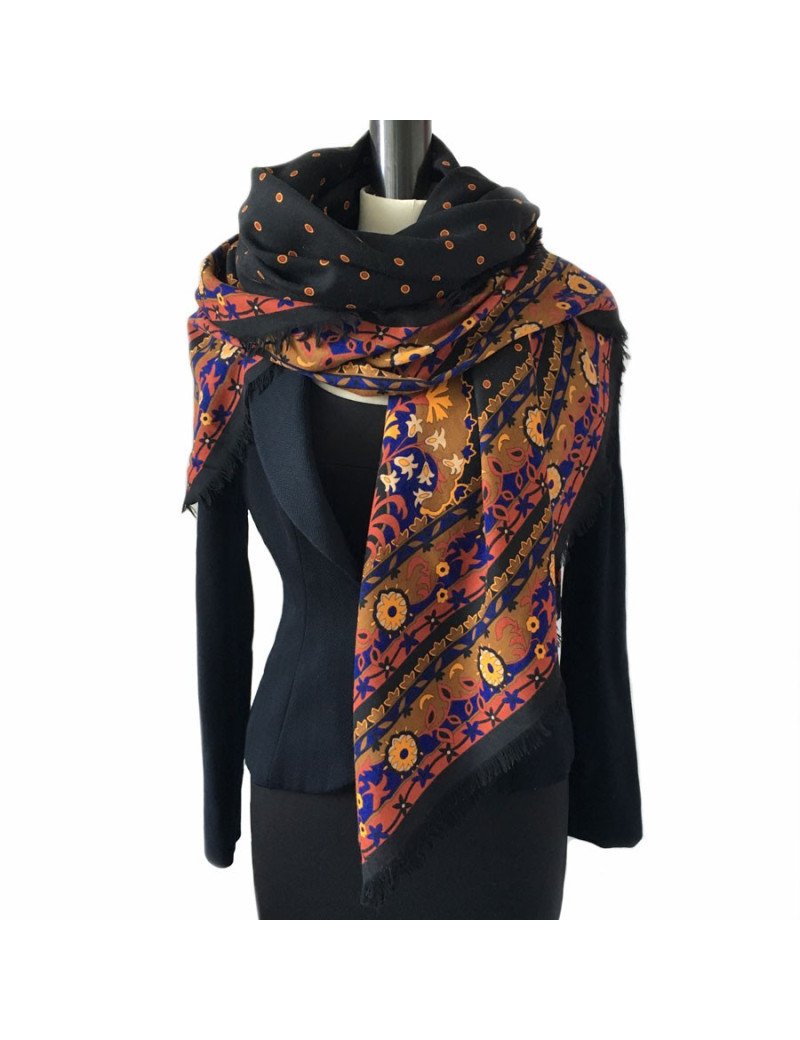 In wool and silk fringe shawl YSL YVES SAINT LAURENT black