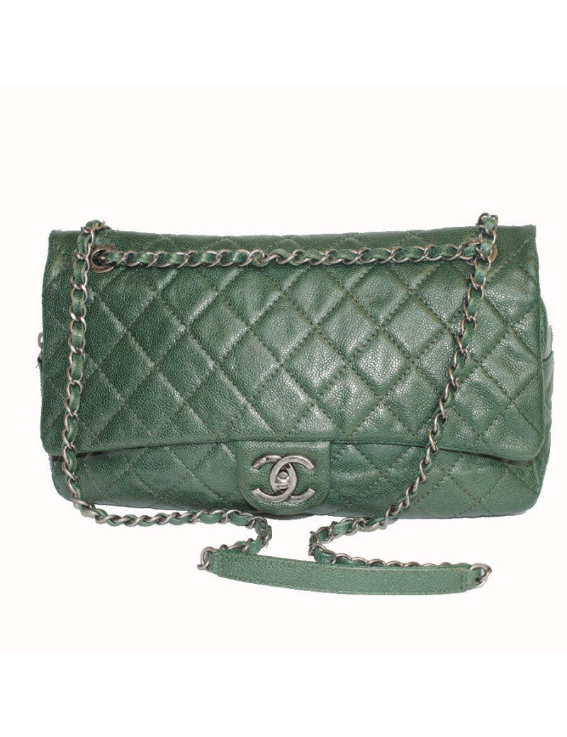 Sac CHANEL cuir grainé vert