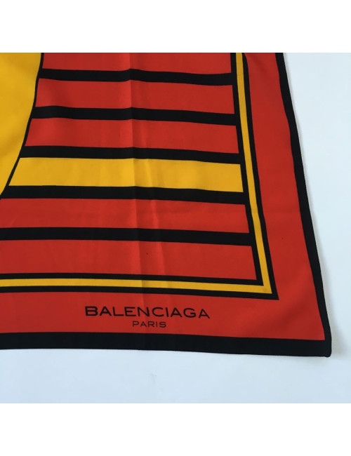 BALENCIAGA red, black and yellow silk scarf