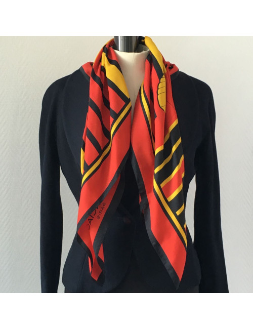 BALENCIAGA red, black and yellow silk scarf