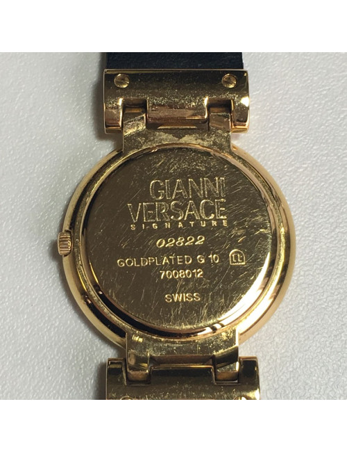 Montre VERSACE "Signature Médusa" plaqué or et cuir noir
