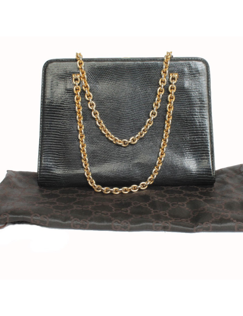 Sac GUCCI Vintage en lezard noir