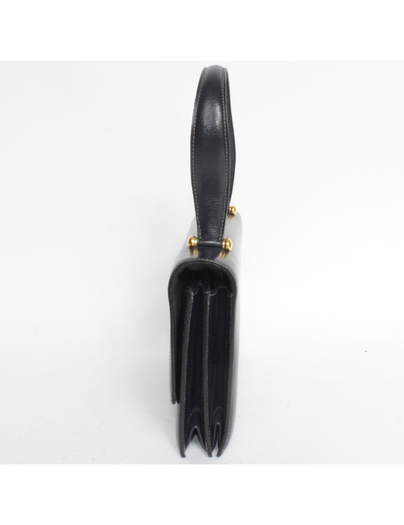 Sac "Boutonnière" HERMES cuir box bleu nuit