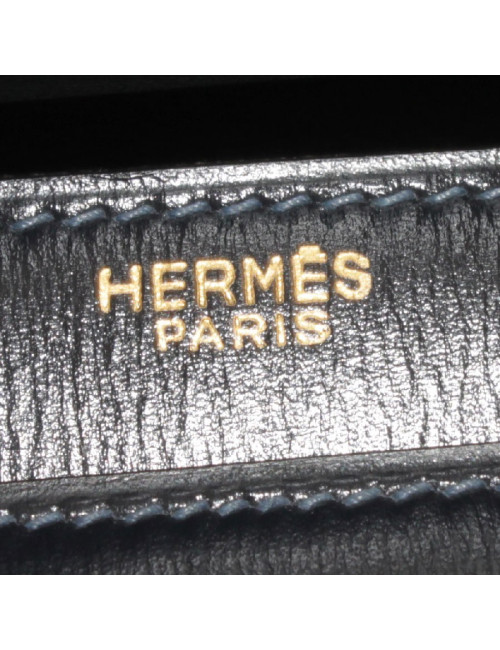 Sac "Boutonnière" HERMES cuir box bleu nuit