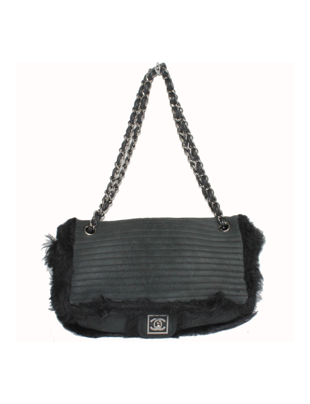 Sac CHANEL en peau retournée noir