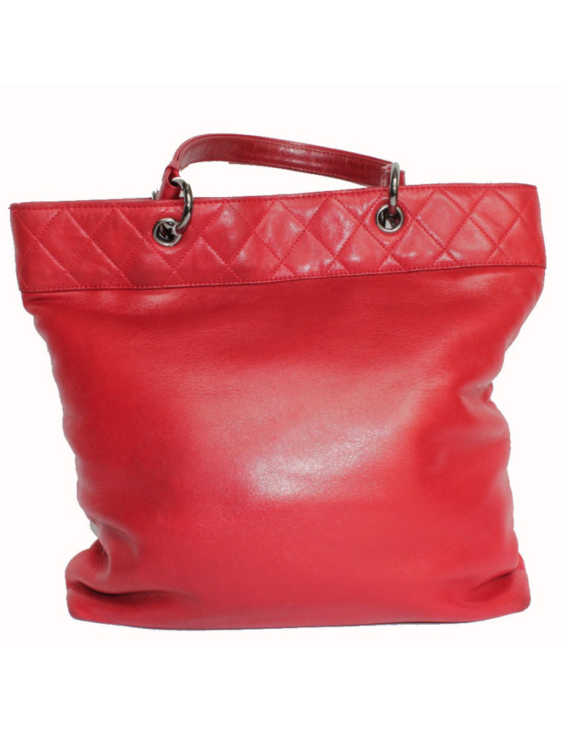 Sac Cabas CHANEL cuir d'agneau rouge  vermillon