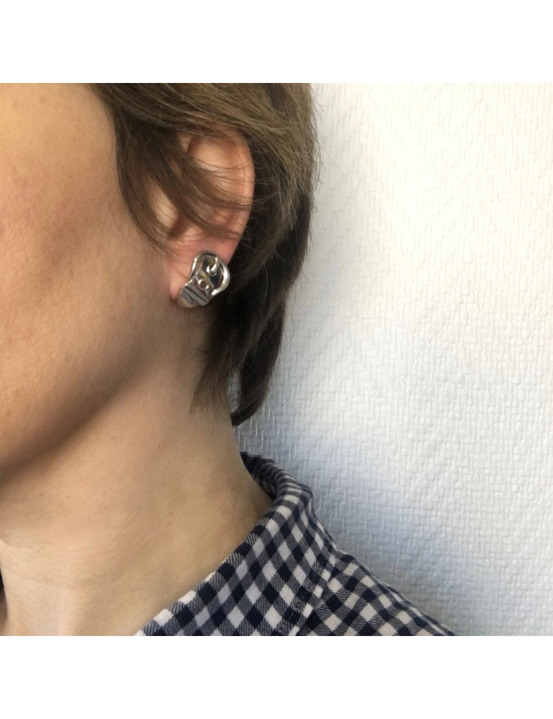 Boucles d'oreille clous HERMES en argent massif
