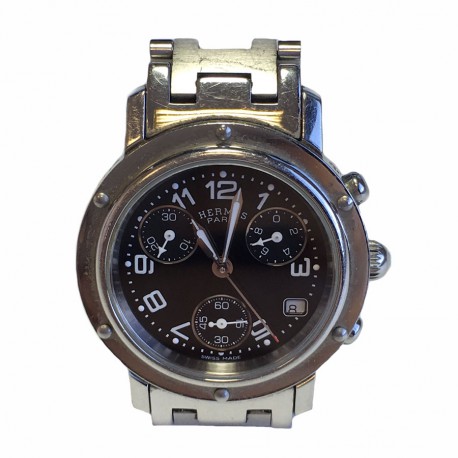 HERMES Clipper chrono steel watch