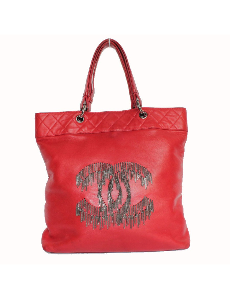 Sac Cabas CHANEL cuir d'agneau rouge  vermillon