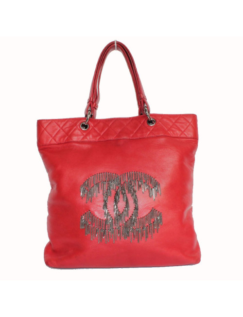 Sac Cabas CHANEL cuir d'agneau rouge  vermillon