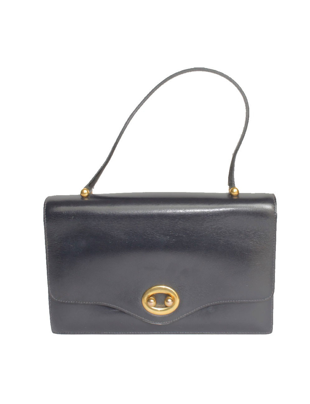 Sac "Boutonnière" HERMES cuir box bleu nuit