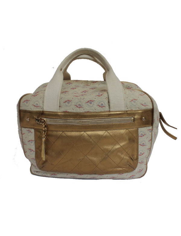 Sac CHANEL en toile et cuir doré