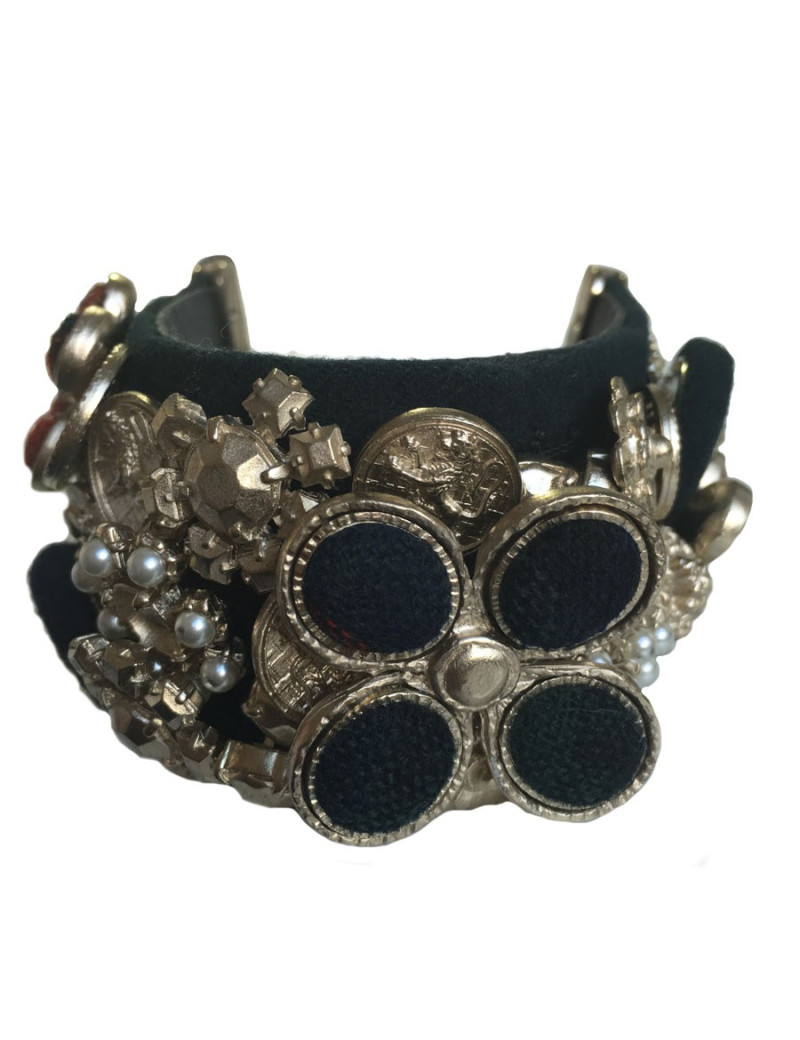 CHANEL cuff "Paris-Edinburgh" in leather and failure of blue velvet Navy