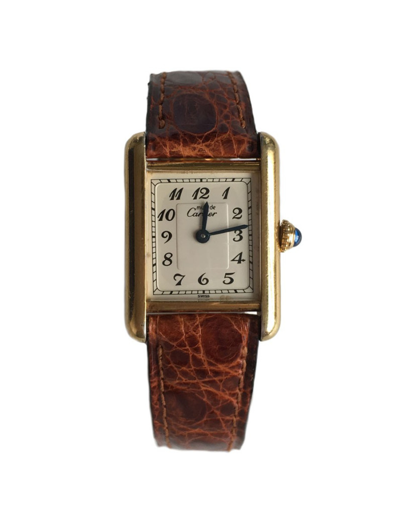 Montre CARTIER collection Tank en vermeil et croco marron