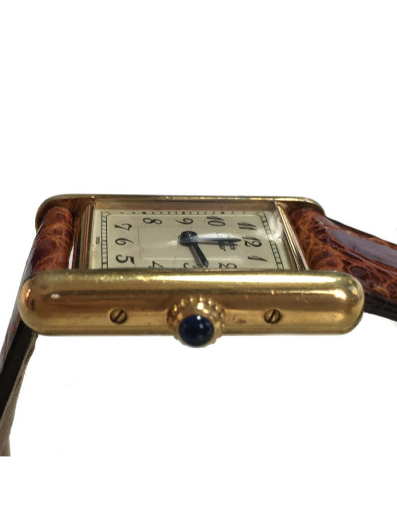 Montre CARTIER collection Tank en vermeil et croco marron