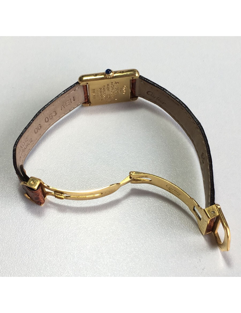 CARTIER Tank vermeil and Brown croco collection watch