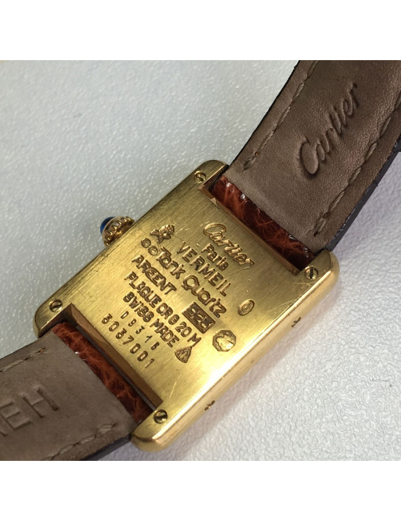 CARTIER Tank vermeil and Brown croco collection watch
