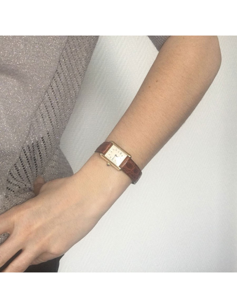 CARTIER Tank vermeil and Brown croco collection watch