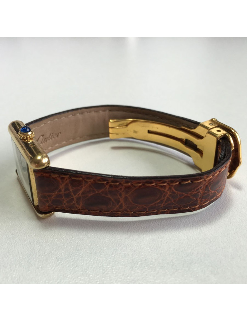 Montre CARTIER collection Tank en vermeil et croco marron