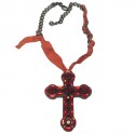 LANVIN glass and Red Swarovski Crystal Cross Necklace