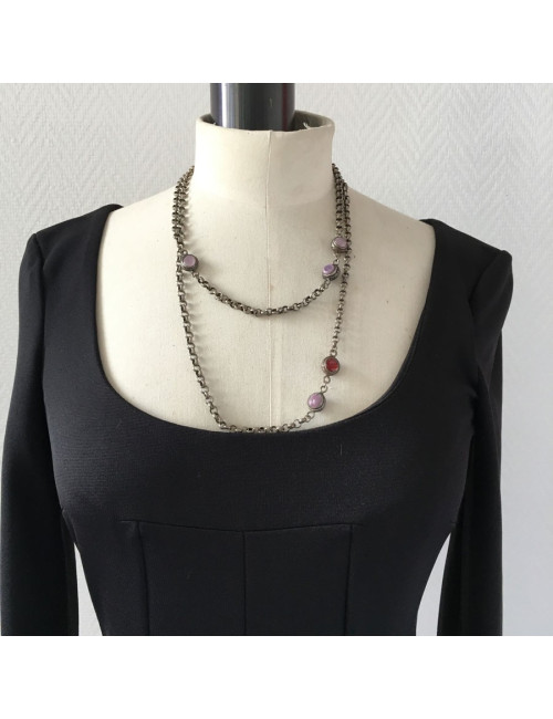 MARGUERITE of VALOIS aged silver chain with purple and burgundy molten glass beads 