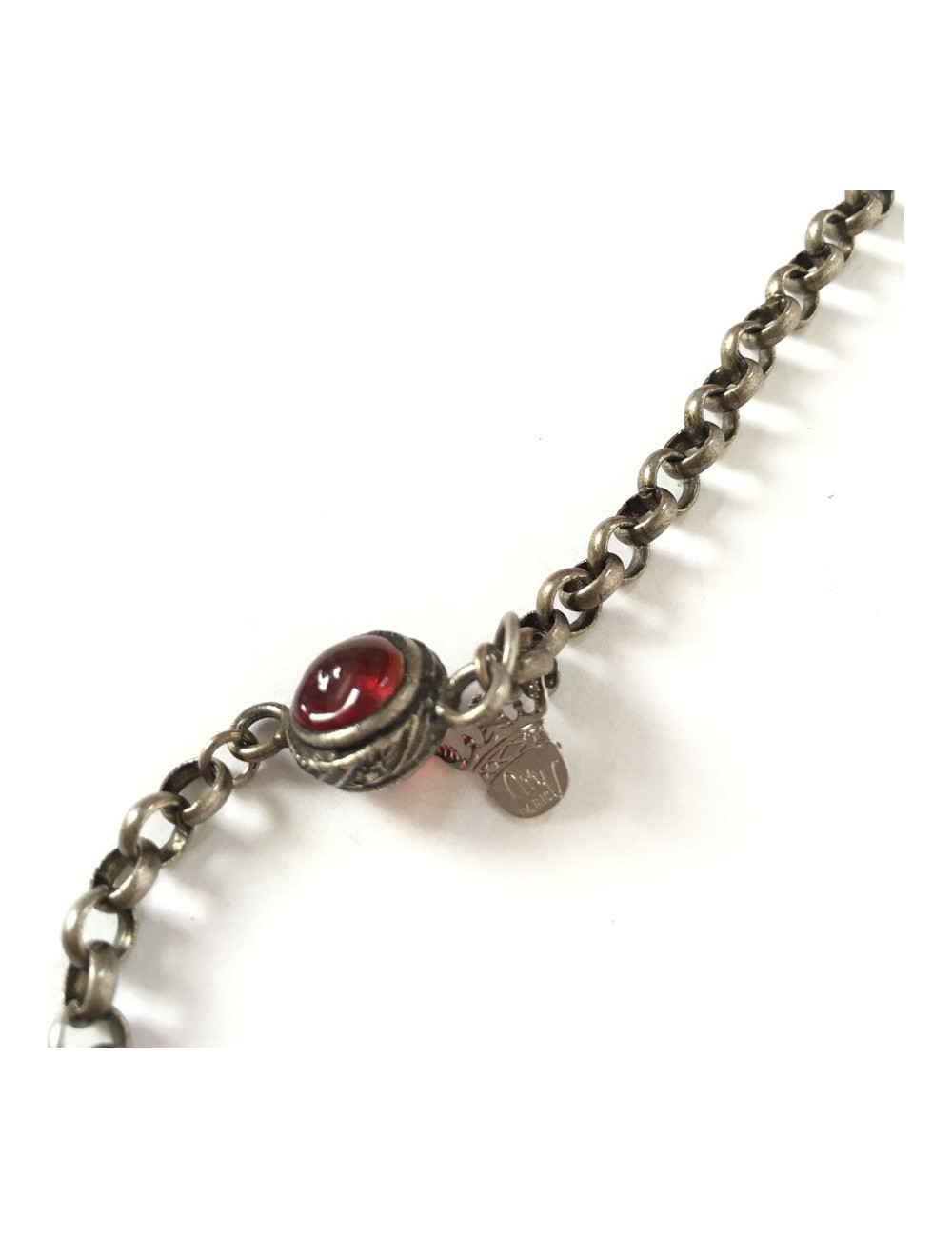 MARGUERITE of VALOIS aged silver chain with purple and burgundy molten glass beads 