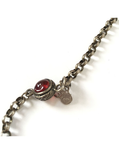 MARGUERITE of VALOIS aged silver chain with purple and burgundy molten glass beads 