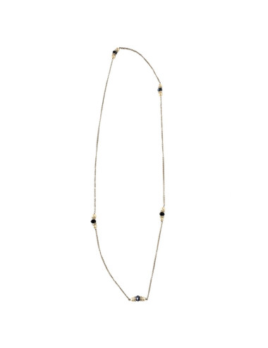 MARGUERITE de VALOIS silver chain, pearly beads, rhinestones and black stones long necklace