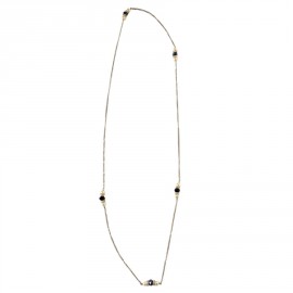 Sautoir MARGUERITE DE VALOIS chaîne argentée, strass, pierres noires et perles nacrées