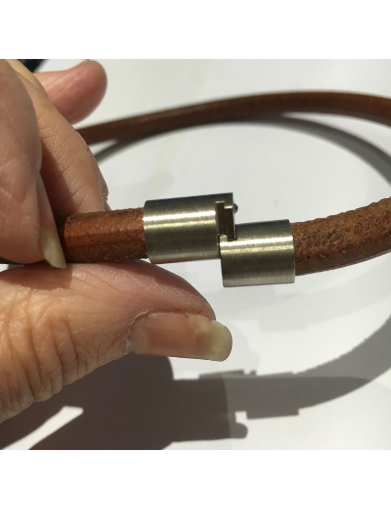 HERMES brown leather choker